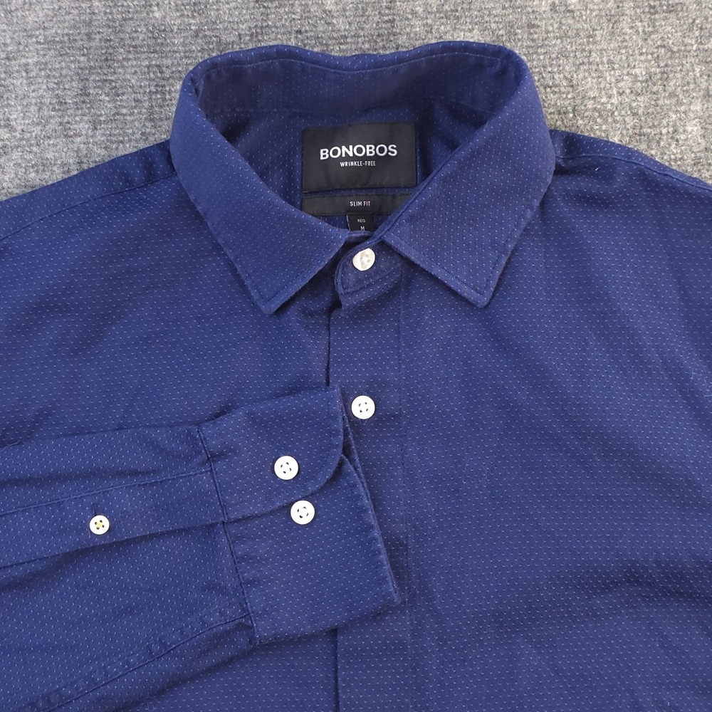 Bonobos Shirt Medium Slim Fit‎ Blue Polka Dot Wrinkle Free Long Sleeve Button Up